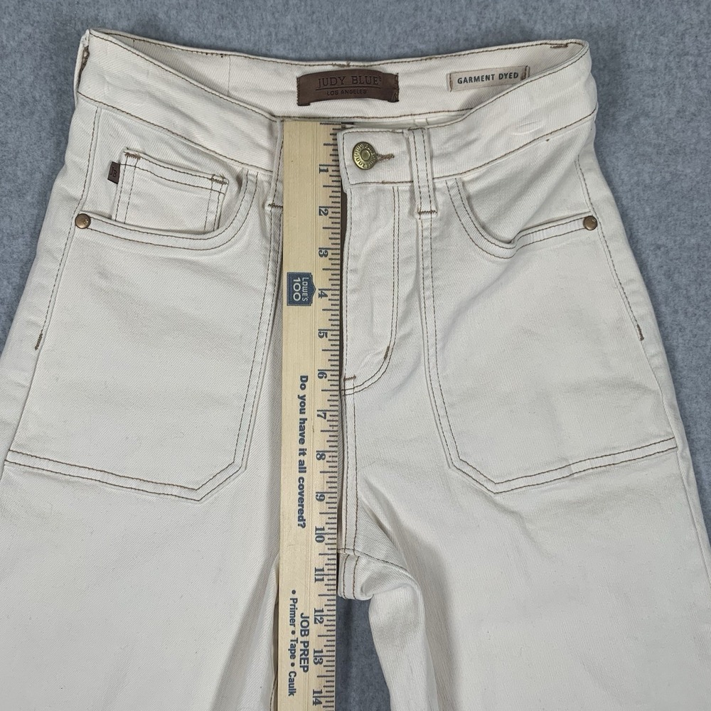 Judy Blue Jeans Garment Dyed Beige Wide Leg Crop Frey Hem Size 1/25 - Picture 16 of 16